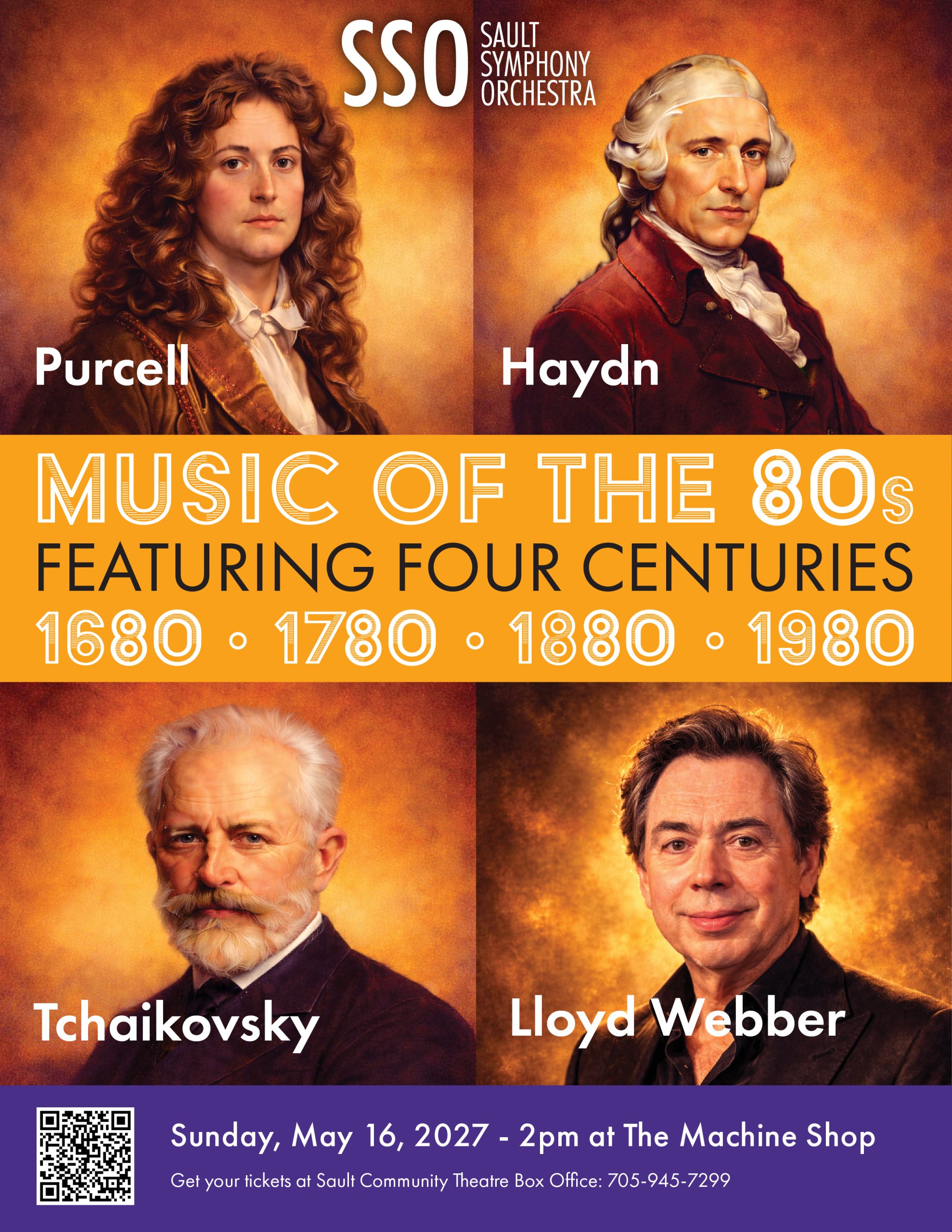 The Sault Symphony Orchestra presents Music of the 80s May 16 2PM at the Machine Shop Tickets Available at the Sault Community Theatre Centre