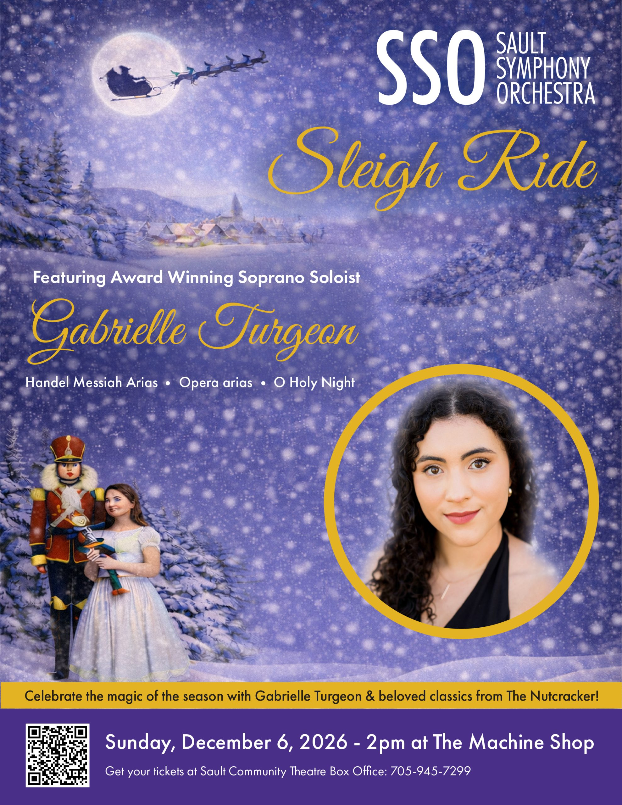 The Sault Symphony Orchestra presents Sleigh Ride December 6th 2PM at the Machine Shop Tickets Available at the Sault Community Theatre Centre